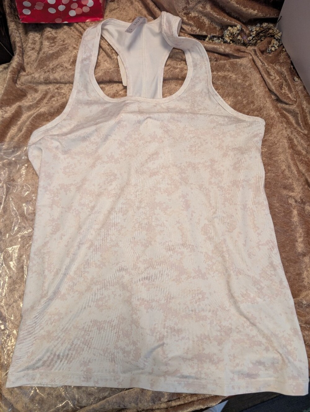 Fabletics White and Cream Camo Racerback Tank Top